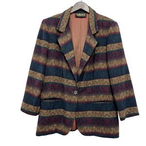 Casablanca Vtg Womens Sz 8 Blazer 1-Button Jacket Southwestern Wool Cashmere USA